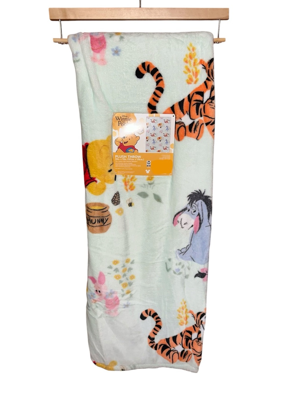 Disney Winnie the Pooh Pale Mint Plush Throw with Character Print